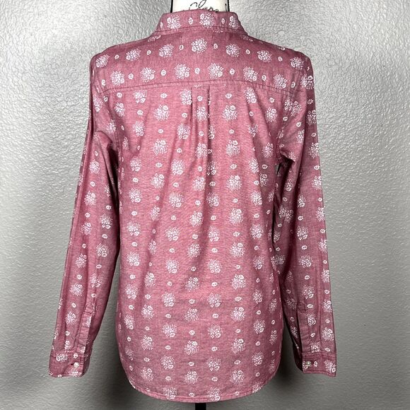 Old Navy Sz M Pink Flower Power Long Sleeve Button Down Shirt Pocket Cotton - Picture 2 of 11